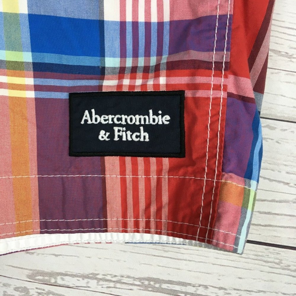 Abercrombie Fitch Mens Swim Shorts XS 29 to 30 Cotton Blend Rainbow Plaid Trunks - Picture 3 of 11